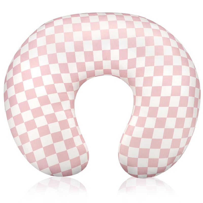 DAYEEBALL Nursing Pillow Cover, Removable Nursing Covers for Breastfeeding Pillows, Stretchy and Soft Fit for Baby Girls Boys Newborn, Pink Checkerboard (Only Cover) - Image 1
